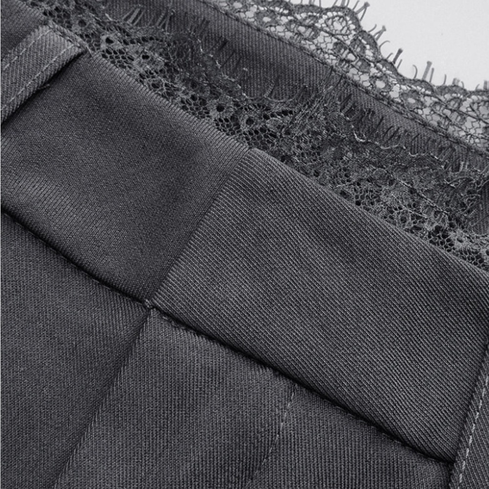 Commense High Waist Lace Trim Elegant Gray Wide-Leg Pants - Picture 2 of 6